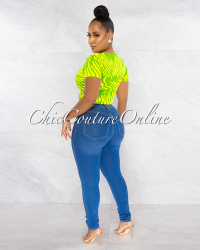 *Amiel Yellow Green "O" Ring Knit Crop Top
