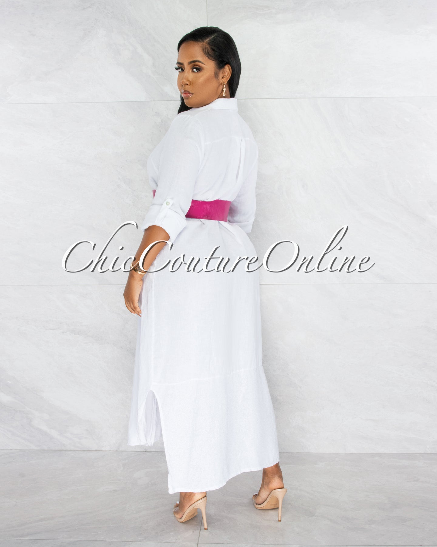 *Meka Fuchsia Genuine Leather O-Ring Belt