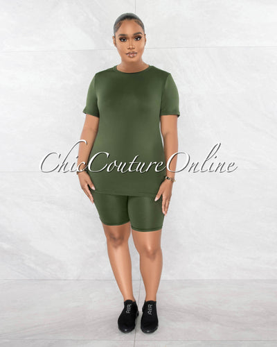 Courtnie Olive Green T-Shirt & Bike Shorts Set