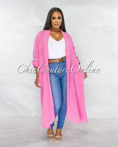 Mendoza Bubblegum Pink LINEN Side Pockets Duster