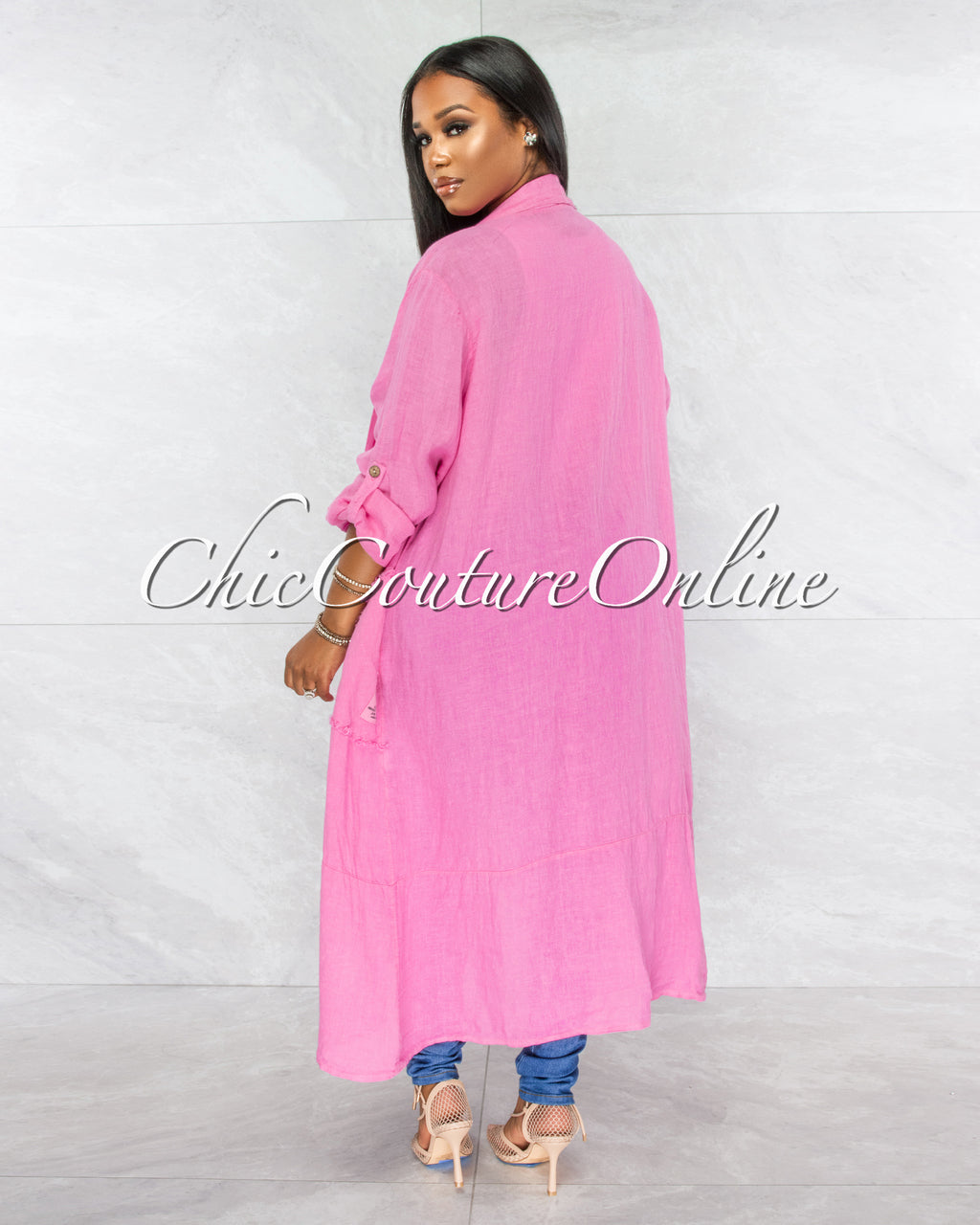 Mendoza Bubblegum Pink LINEN Side Pockets Duster
