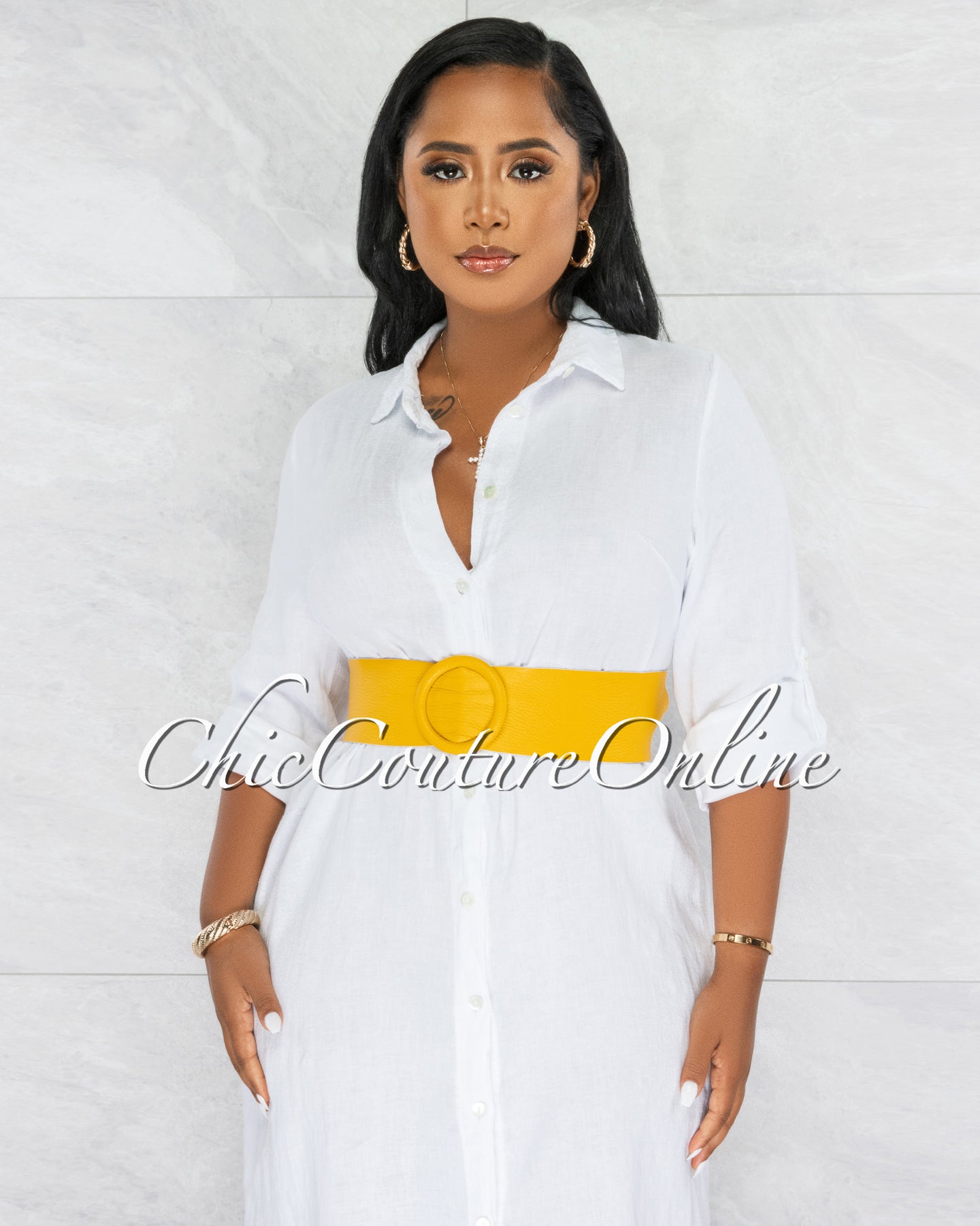 *Meka Mustard Genuine Leather O-Ring Belt