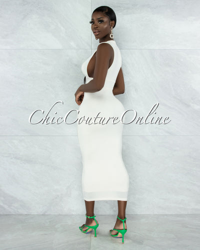 Grobie Cream Open Sides Double Lined Maxi Dress