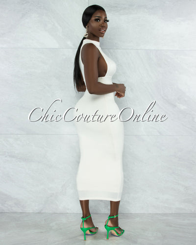 Grobie Cream Open Sides Double Lined Maxi Dress