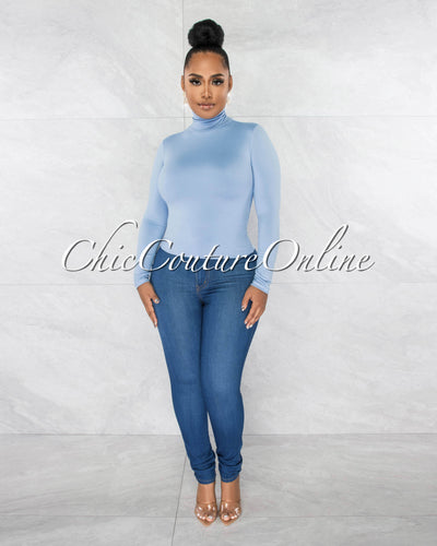Culley Baby Blue Mock Neckline Double Lined Top