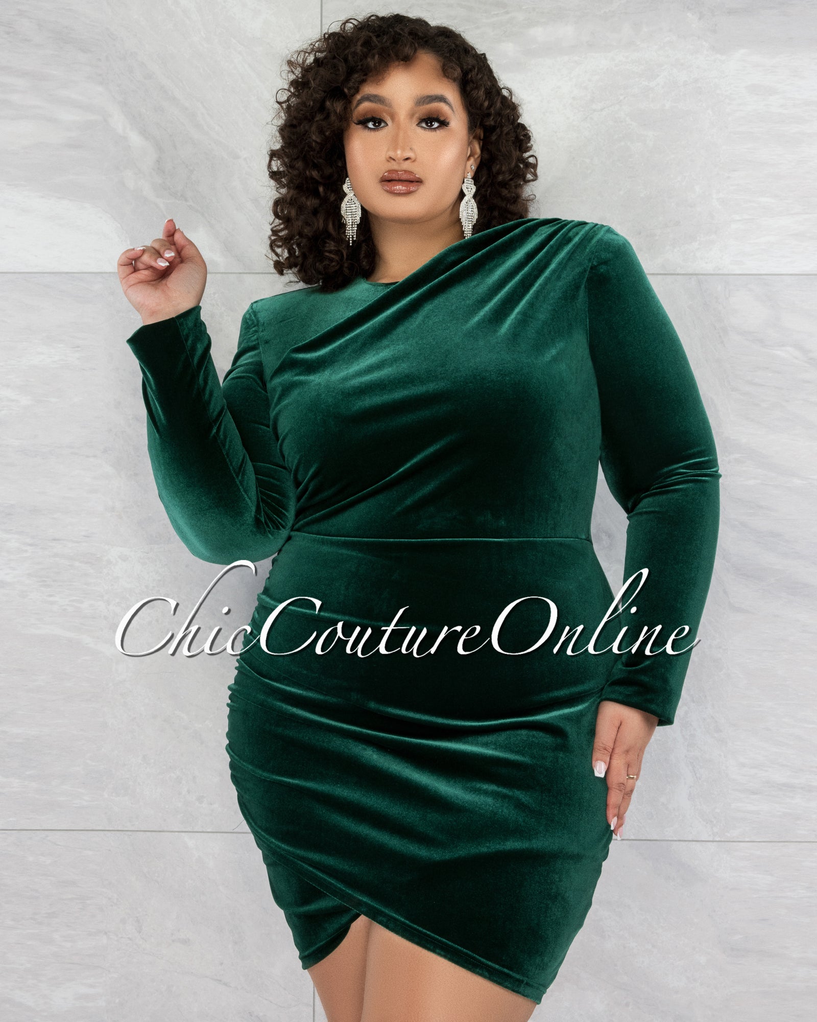 *Pristina Hunter Green Velvet Draped Overlay CURVY Dress