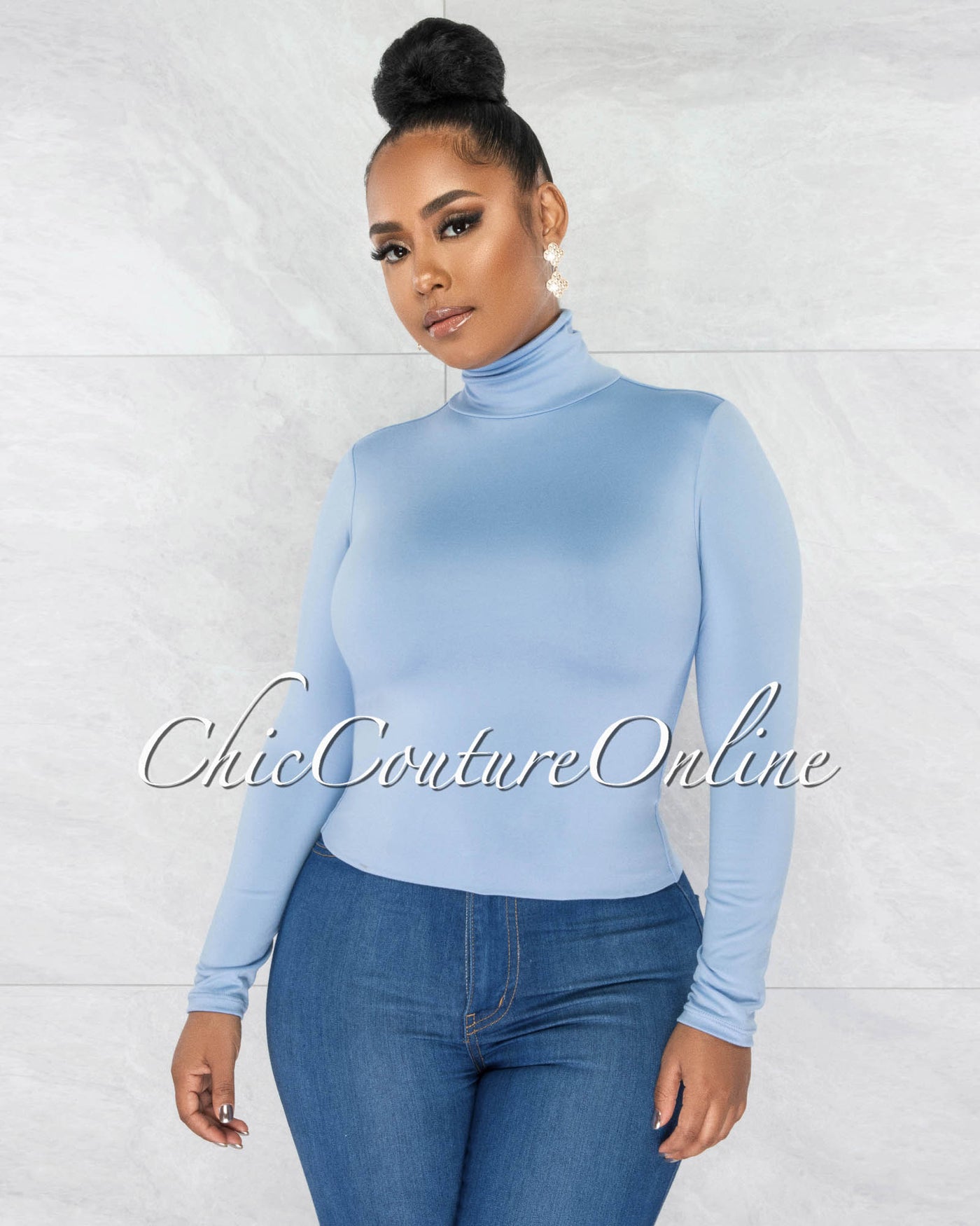 *Culley Baby Blue Mock Neckline Double Lined Top