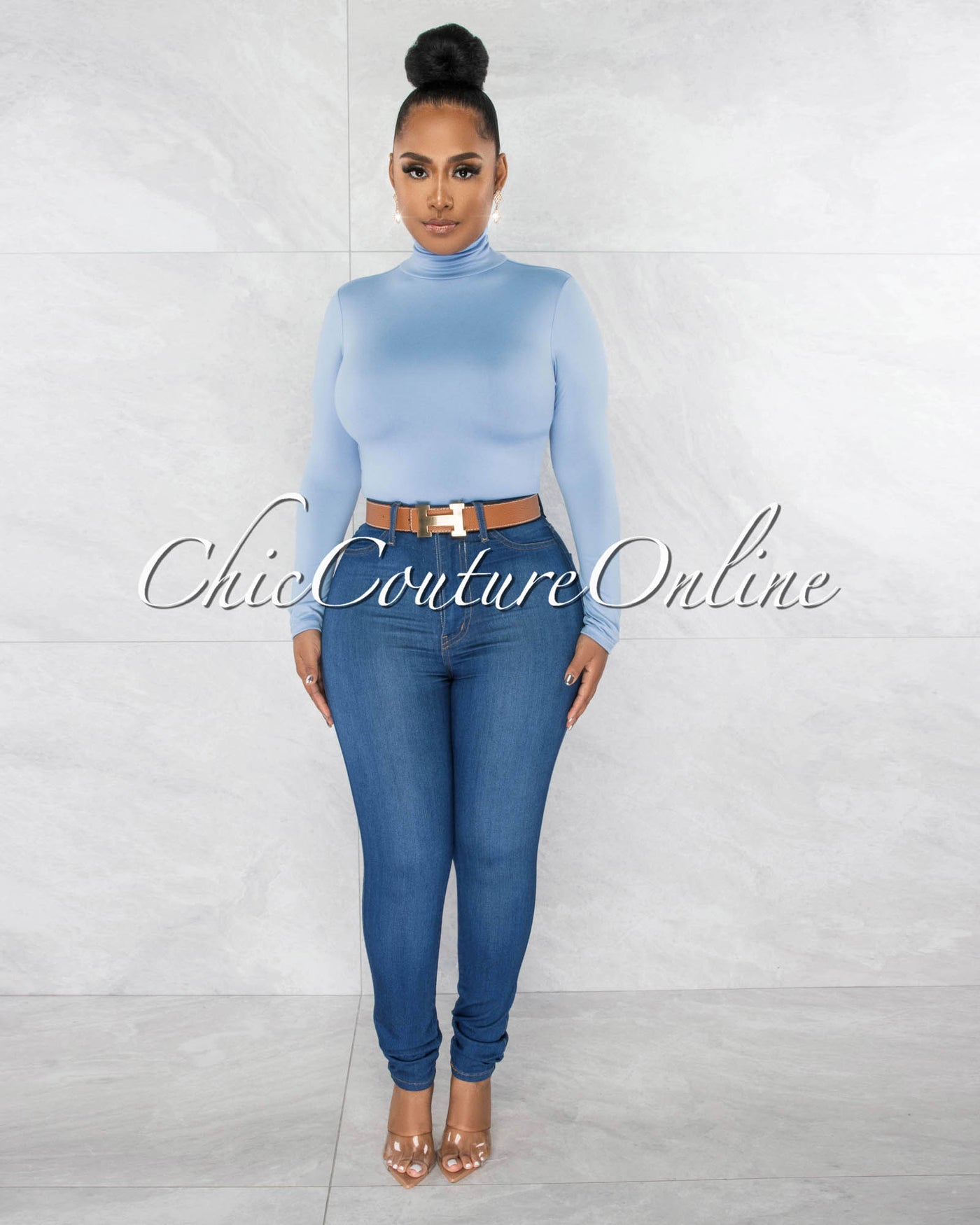 Culley Baby Blue Mock Neckline Double Lined Top