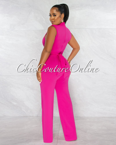 Brandy Fuchsia Gold Link Lace-Up Jumpsuit