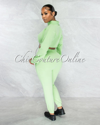 Balboa Baby Green Crop Sweater & Jogger Two Piece Set