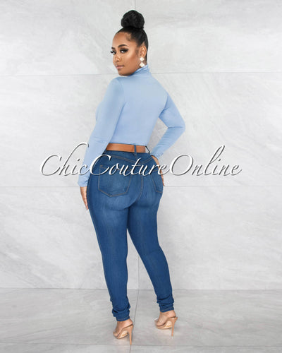 *Culley Baby Blue Mock Neckline Double Lined Top