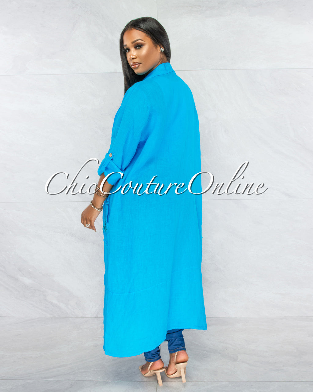 Mendoza Turquoise LINEN Side Pockets Duster