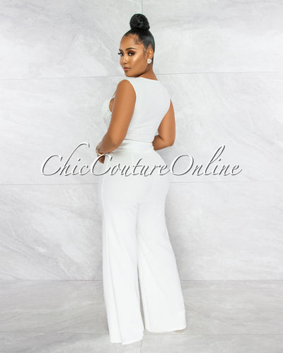 *Brucie Off-White Gold Accent Top & Pants Set