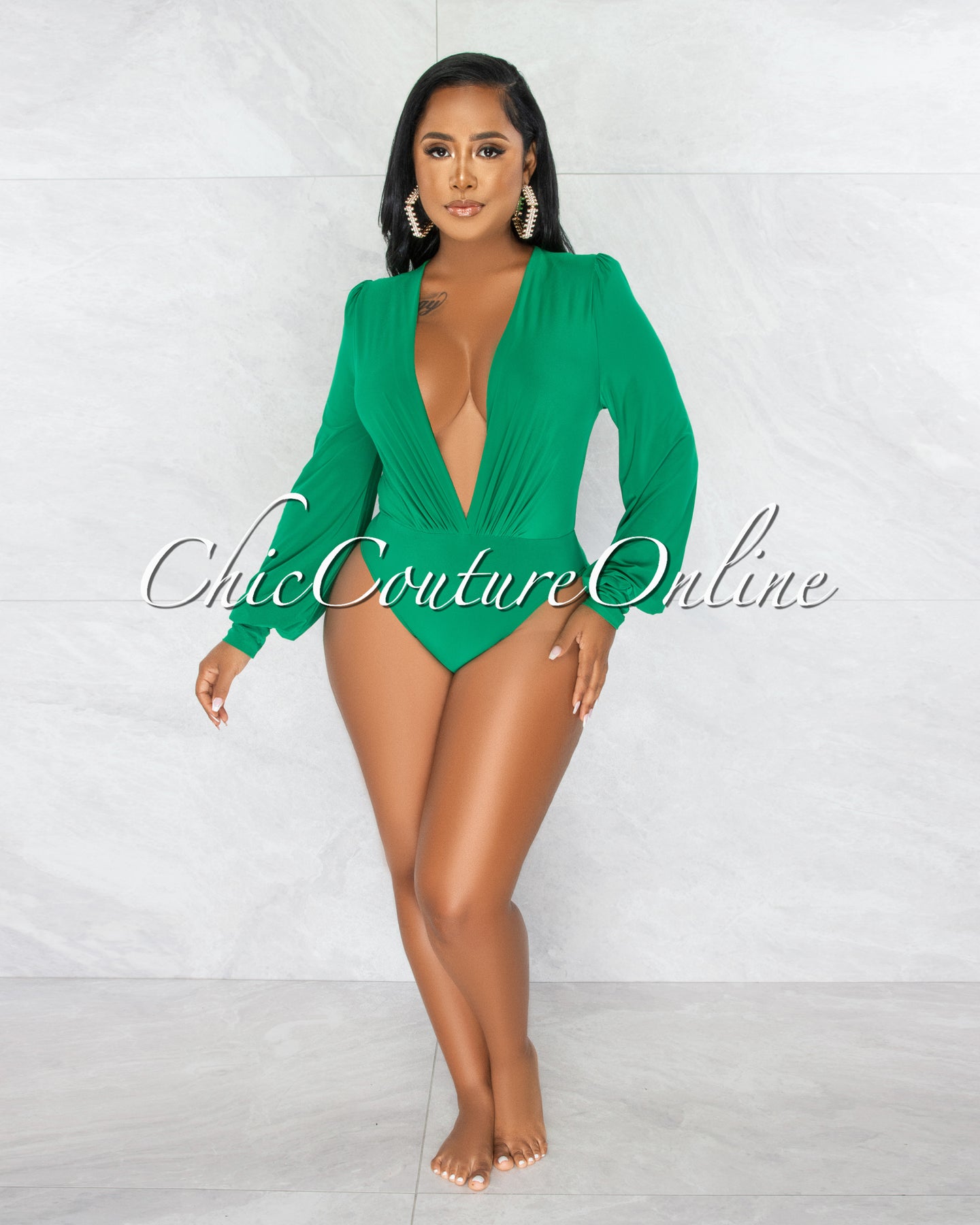 *Umaya Kelly Green Draped Bodysuit & Ruched Skirt Set