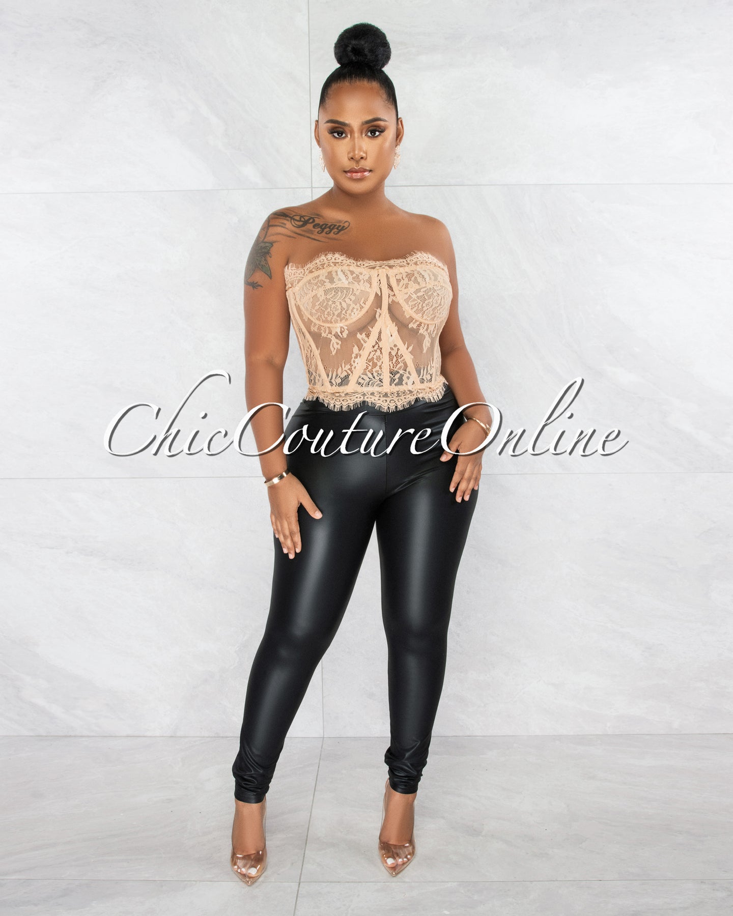 *Abigail Nude Lace Strapless Croset Sheer Top