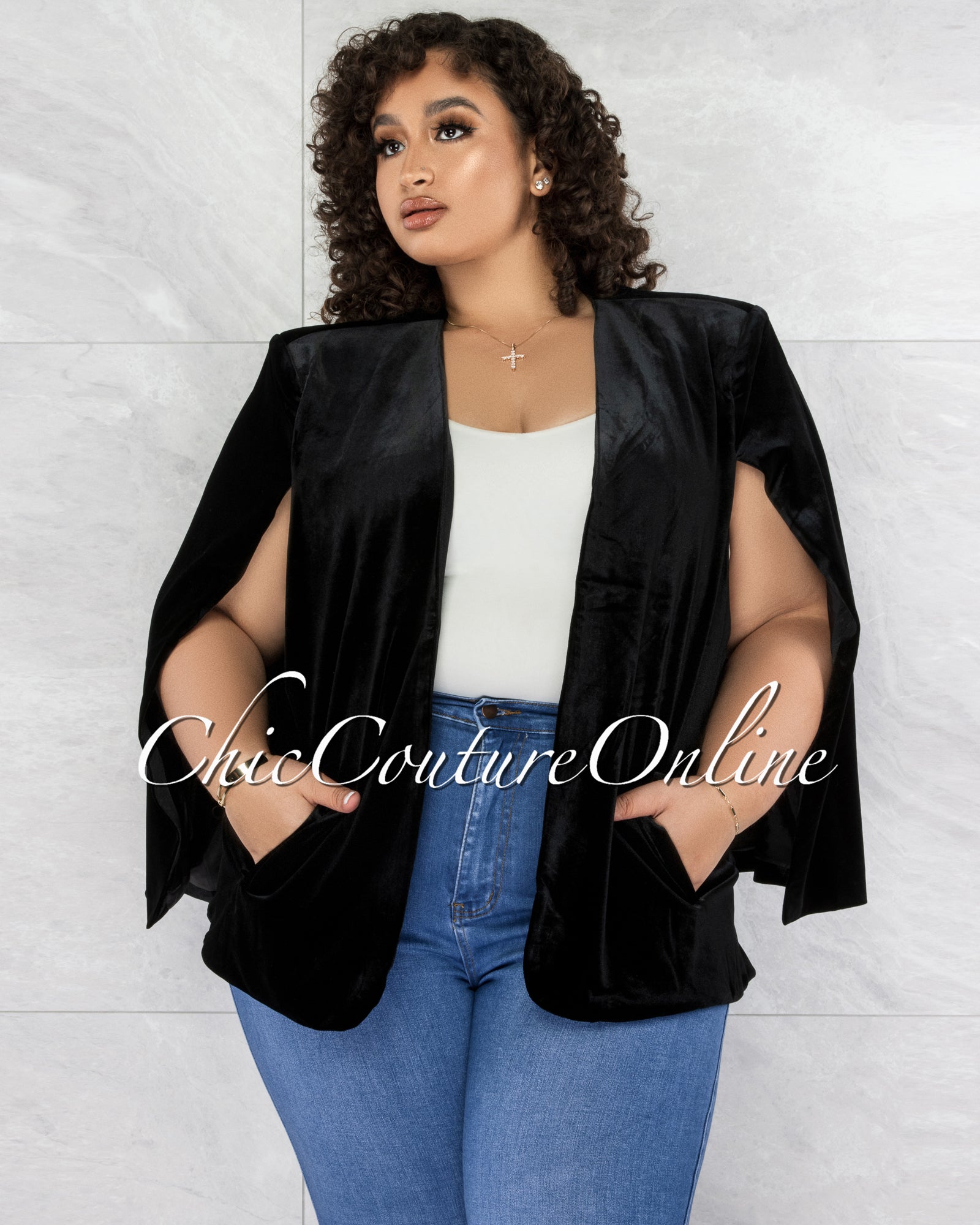 *Tensa Black Velvet Luxe Cape CURVY Jacket
