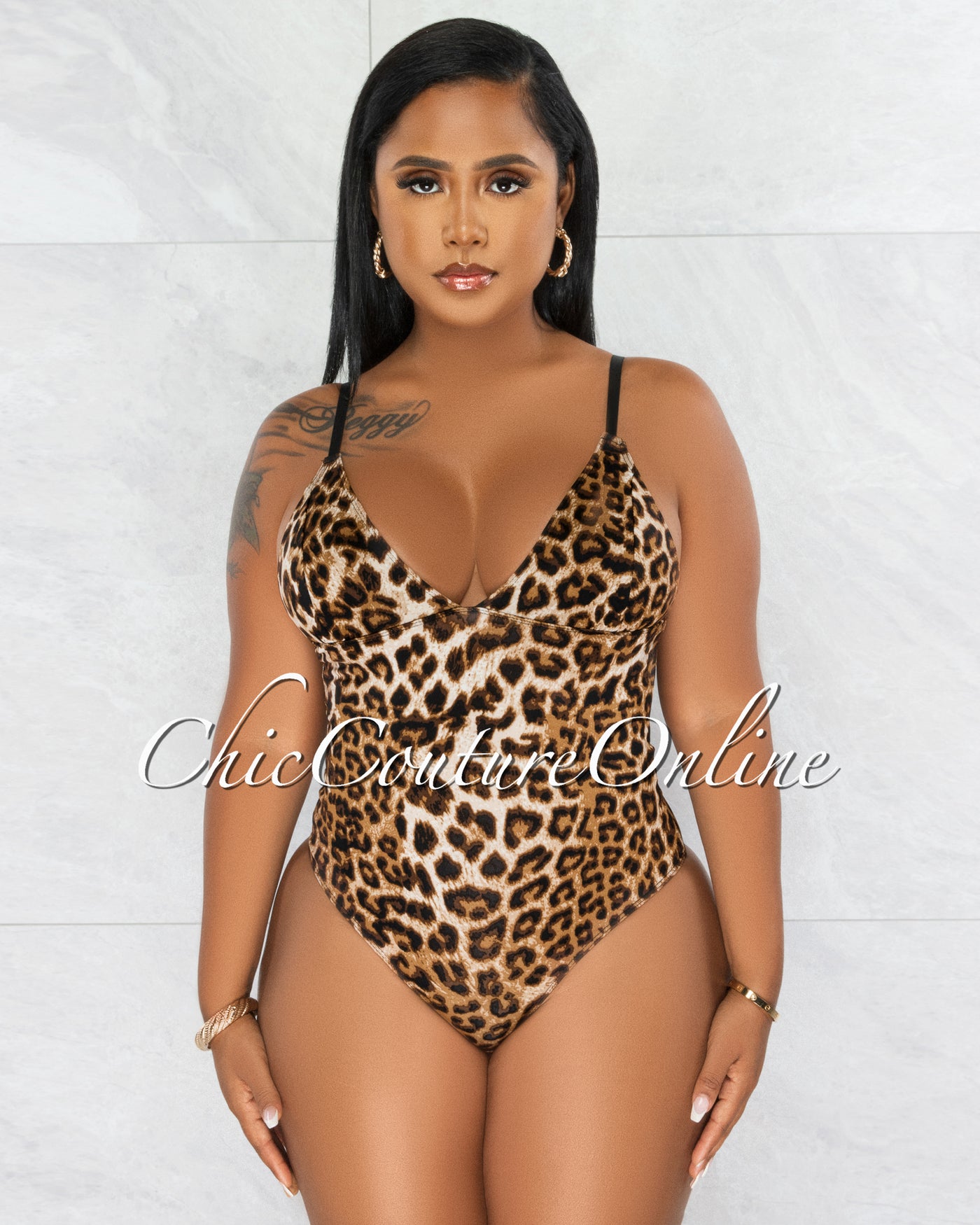 Lorah Leopard Print V-Neckline Bodysuit