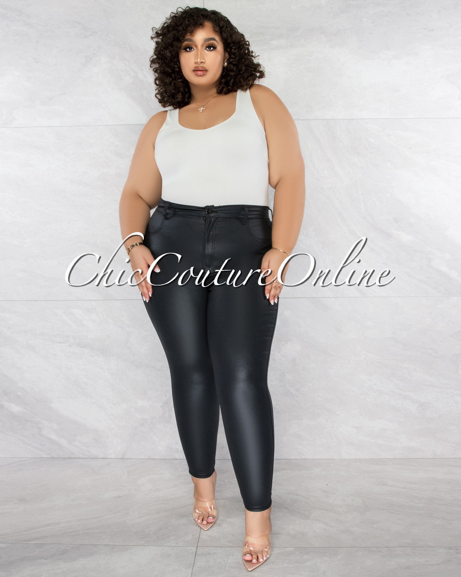 *Terea Black Shinny High-Waist CURVACEOUS Denim Jeans