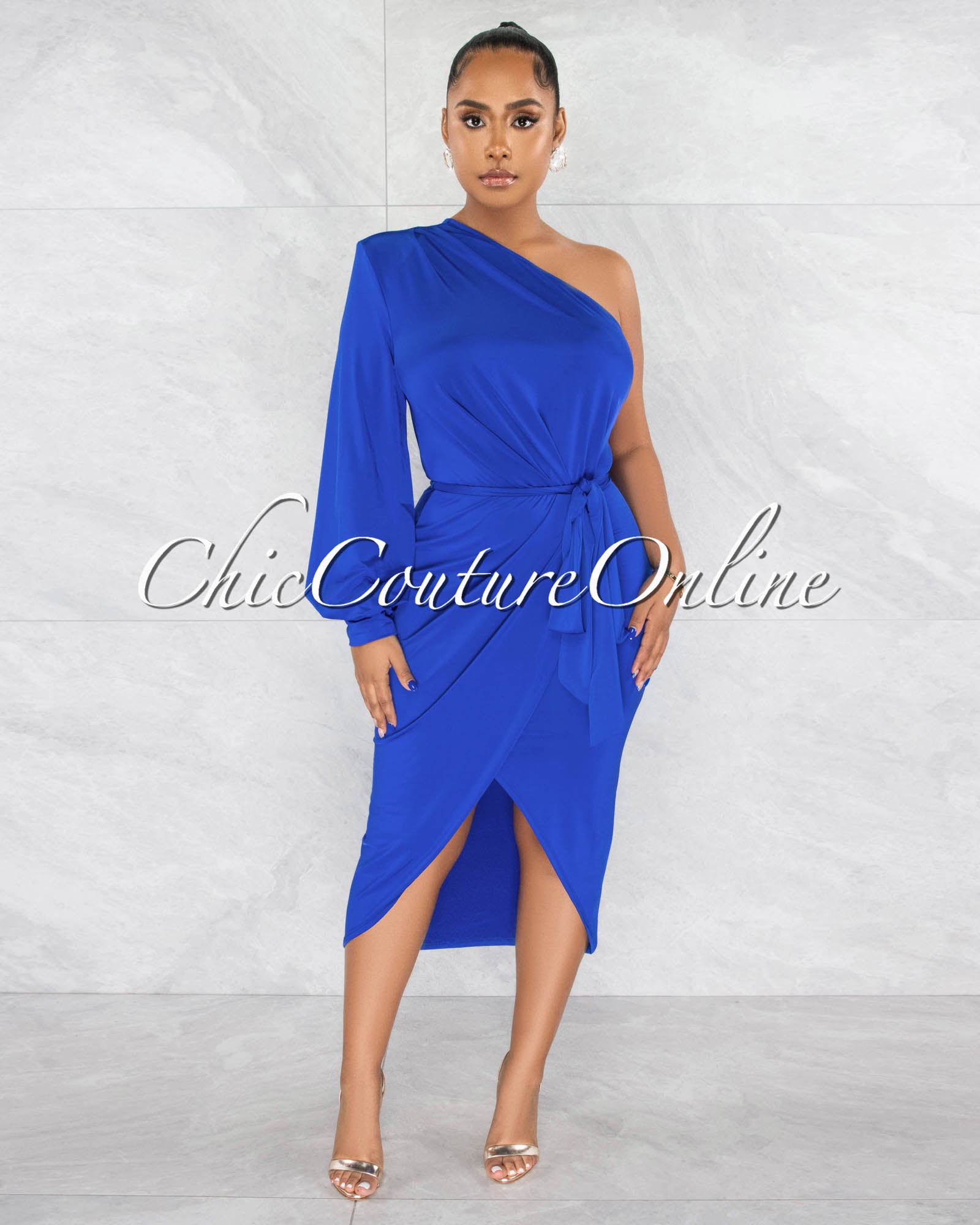 *Jiselle Royal Blue Single Long Sleeve Midi Dress