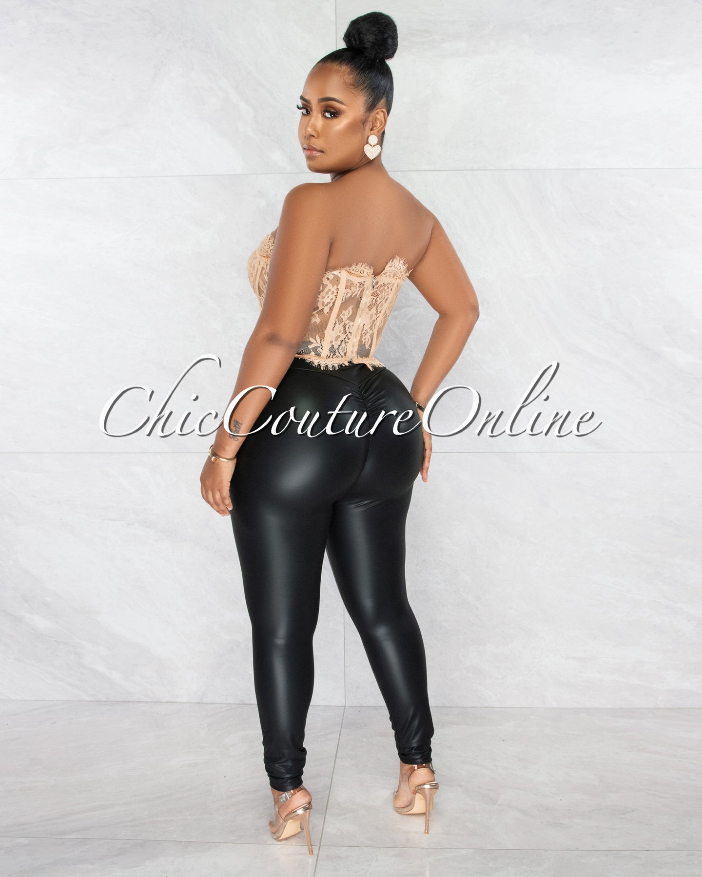 *Abigail Nude Lace Strapless Croset Sheer Top