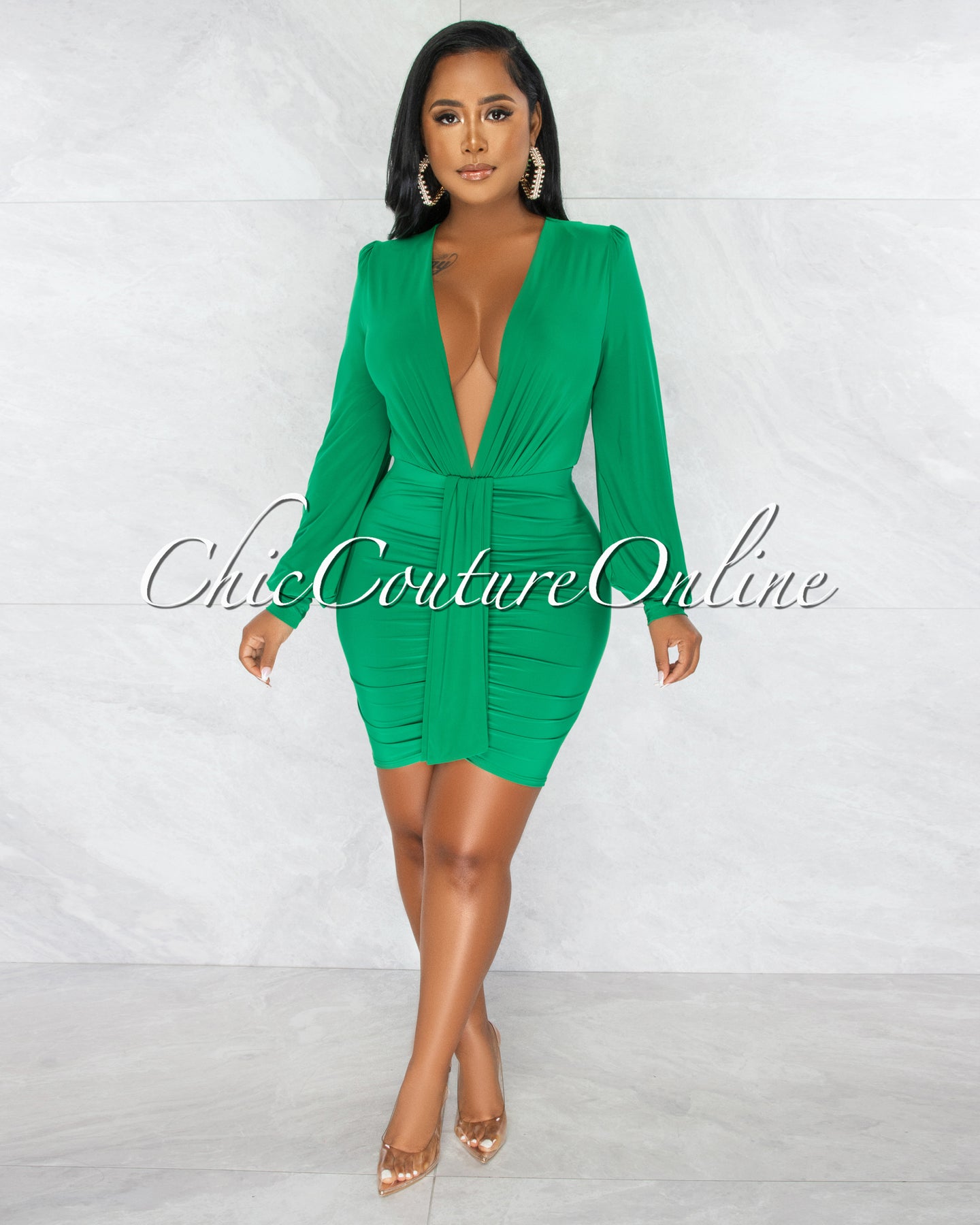 *Umaya Kelly Green Draped Bodysuit & Ruched Skirt Set