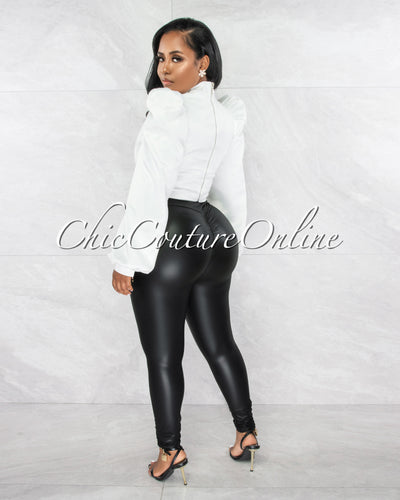 Karishma White Luxe Satin Draped Blouse