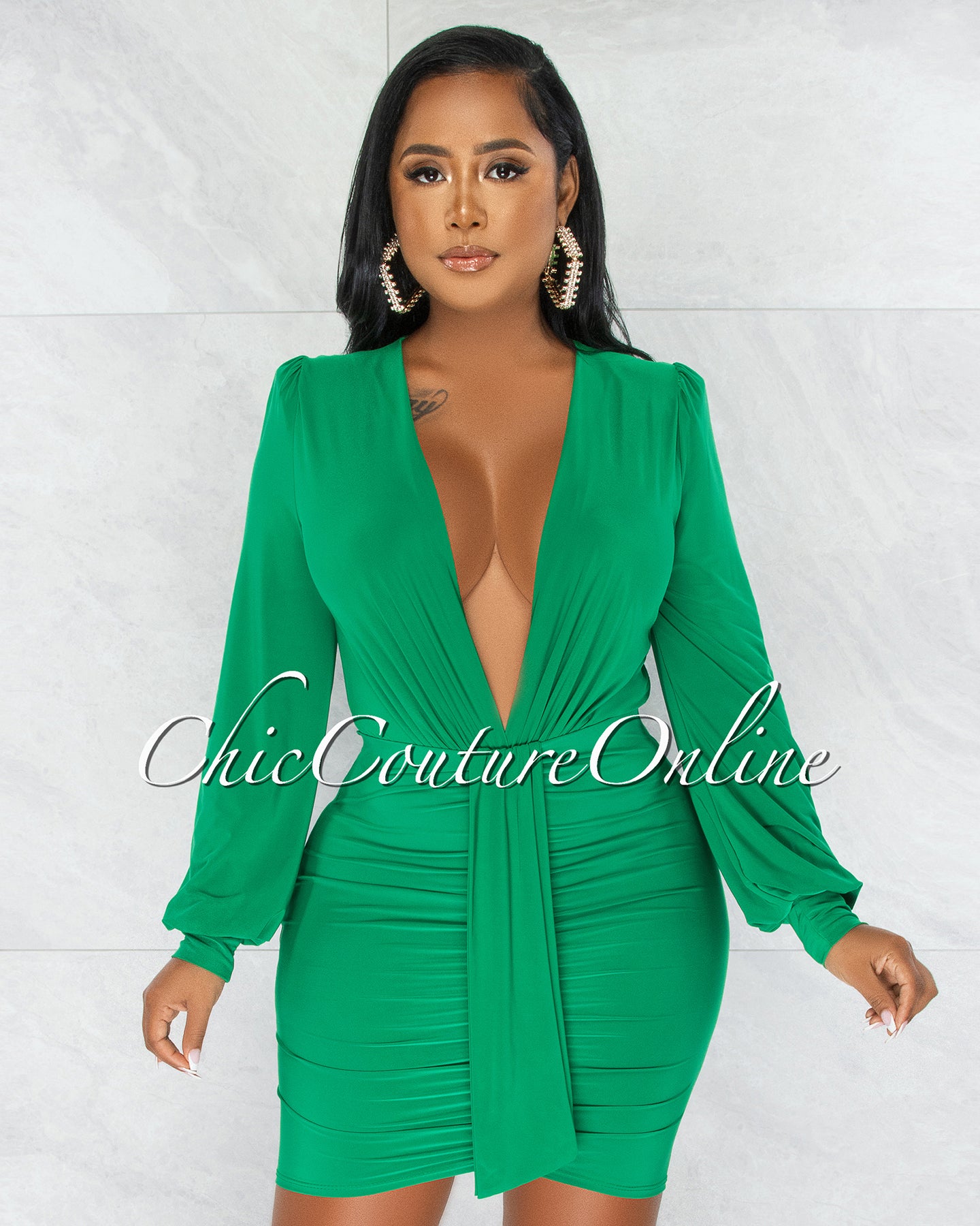 *Umaya Kelly Green Draped Bodysuit & Ruched Skirt Set