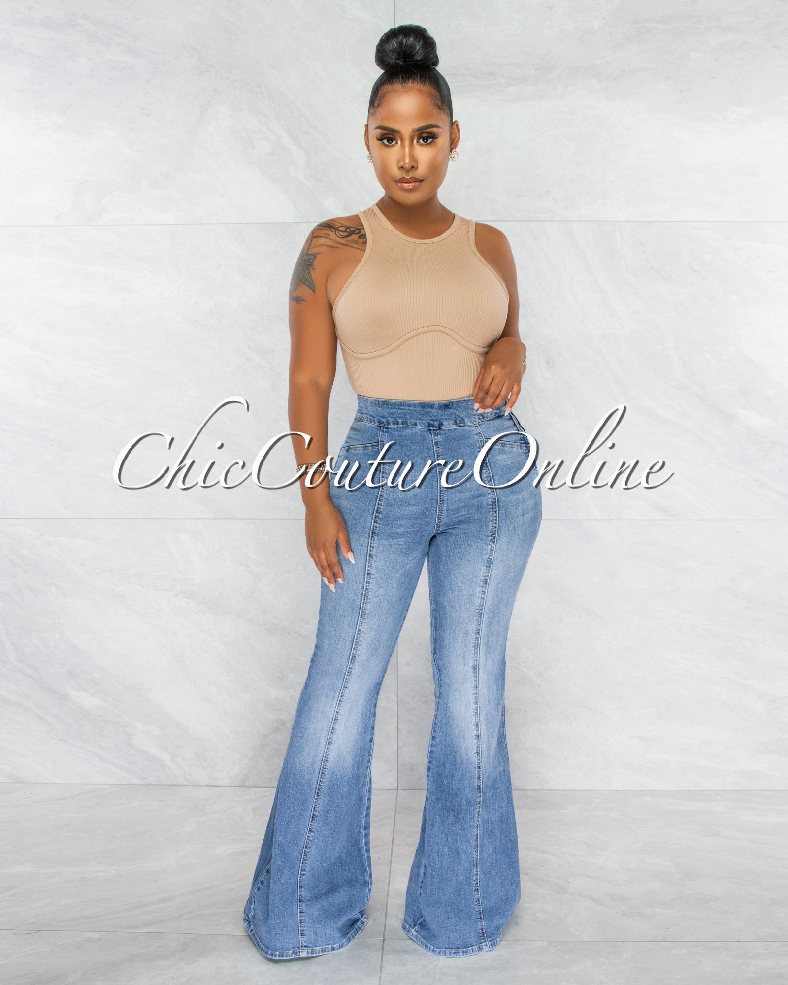 *Paige Light Denim Bell Legs Jeans