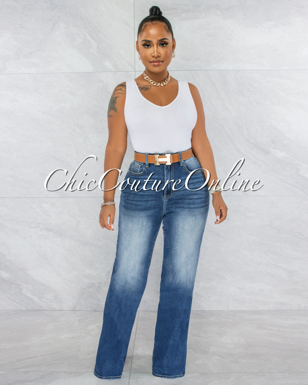 *Tanice Dark Wash Denim High-Waist Mom Jeans