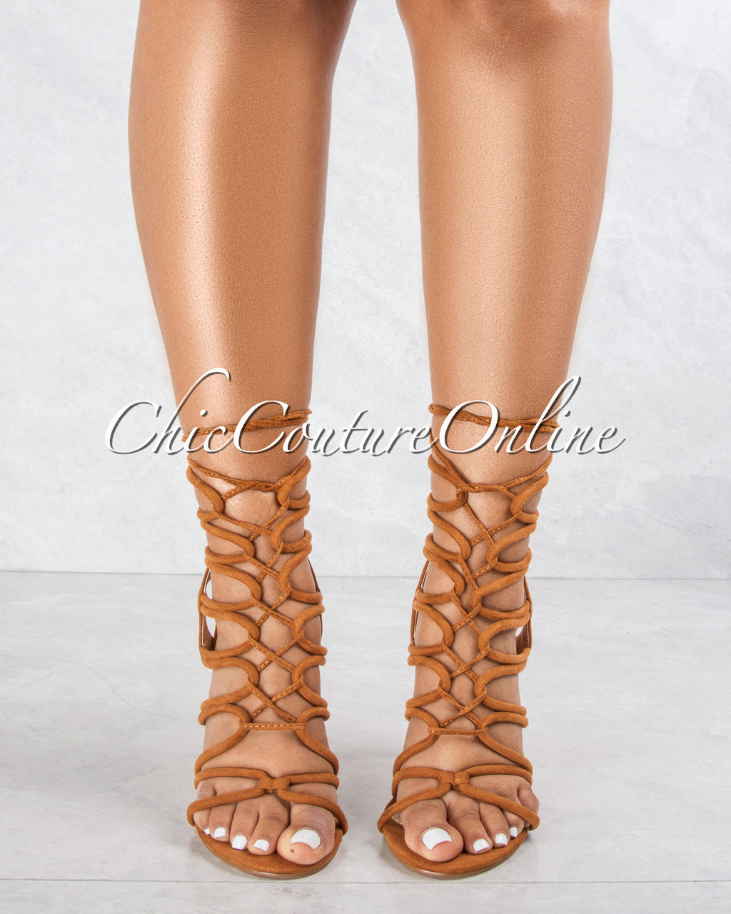 Uptown Chestnut Faux Suede Lace-Up Heels