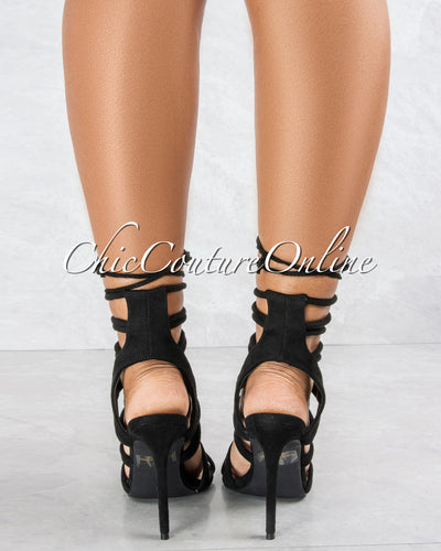 Uptown Black Faux Suede Lace-Up Heels