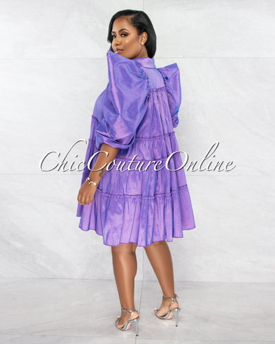 Londra Purple Dramatic Sleeves Shirt Taffeta Dress