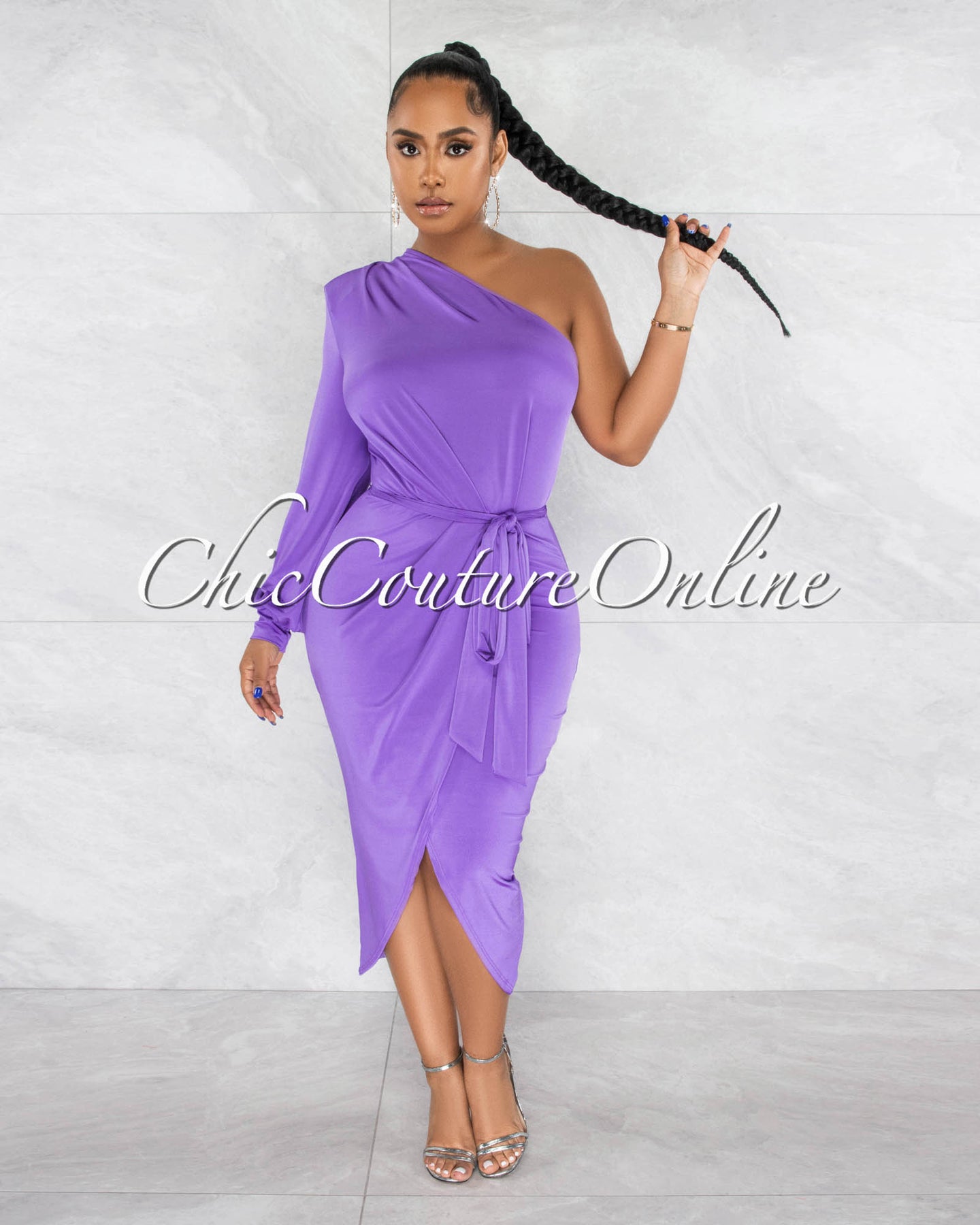 *Jiselle Lavender Single Long Sleeve Midi Dress