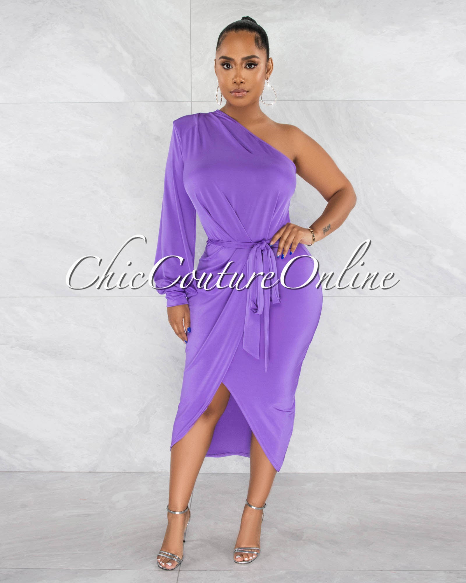 Jiselle Lavender Single Long Sleeve Midi Dress – Chic Couture Online