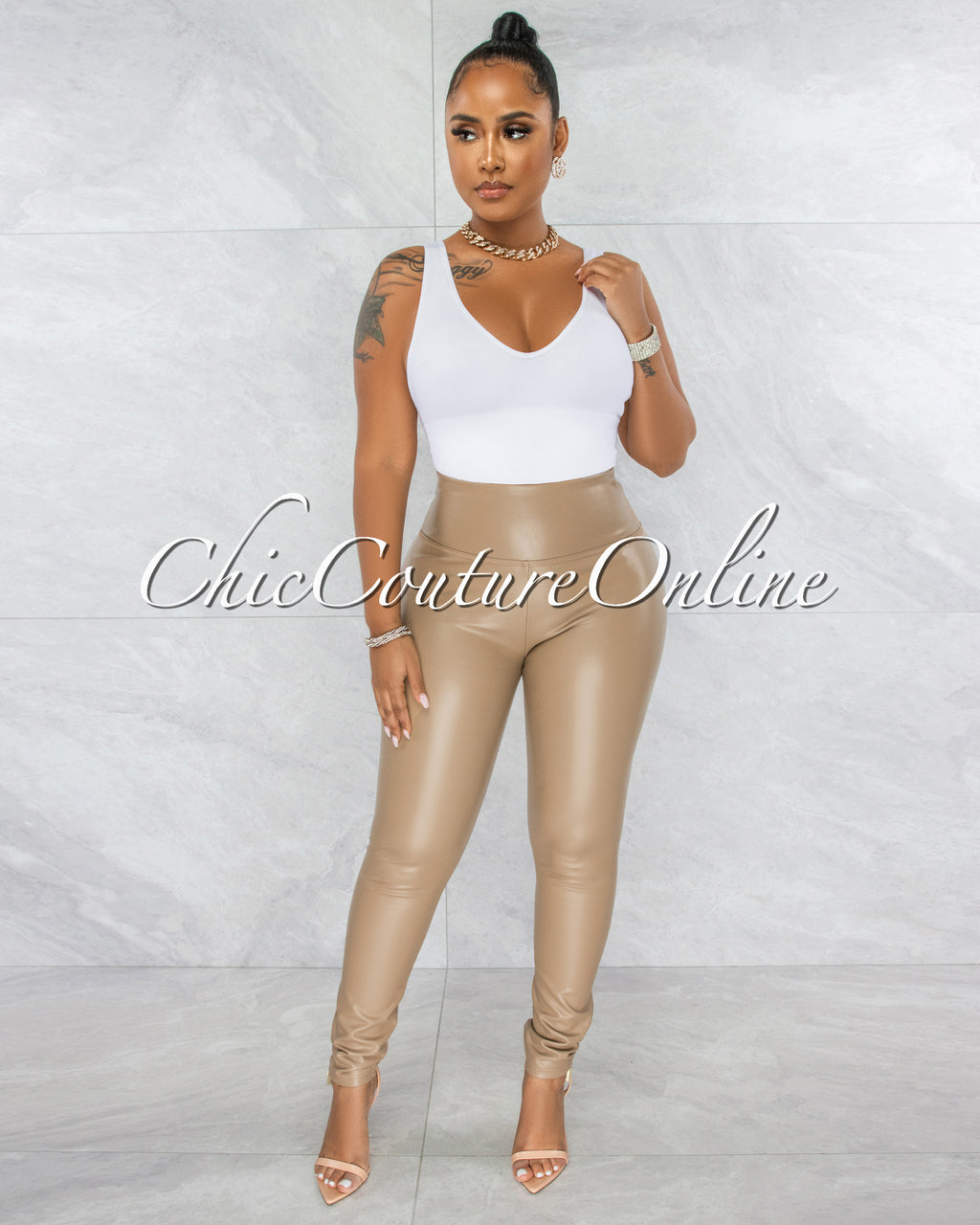 *Pavati Nude Faux Leather High Waist LUXE Leggings