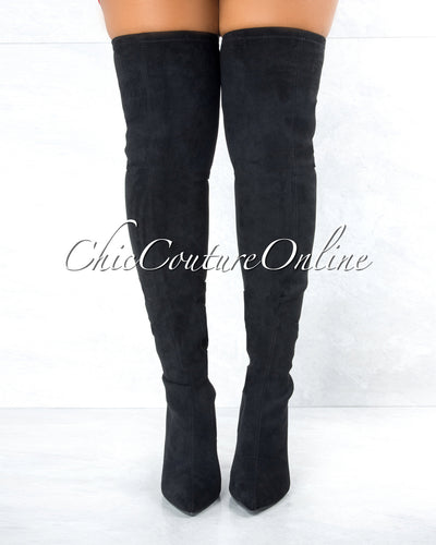 *Tillie Black Faux Suede Over-The-Knee Boots