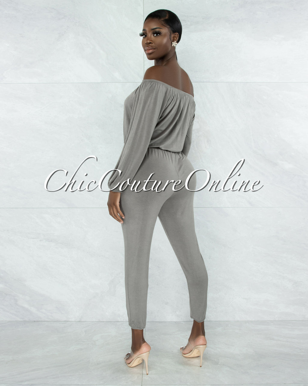 *Gibeah Army Green Off-The Shoulder Utility Jumpsuit