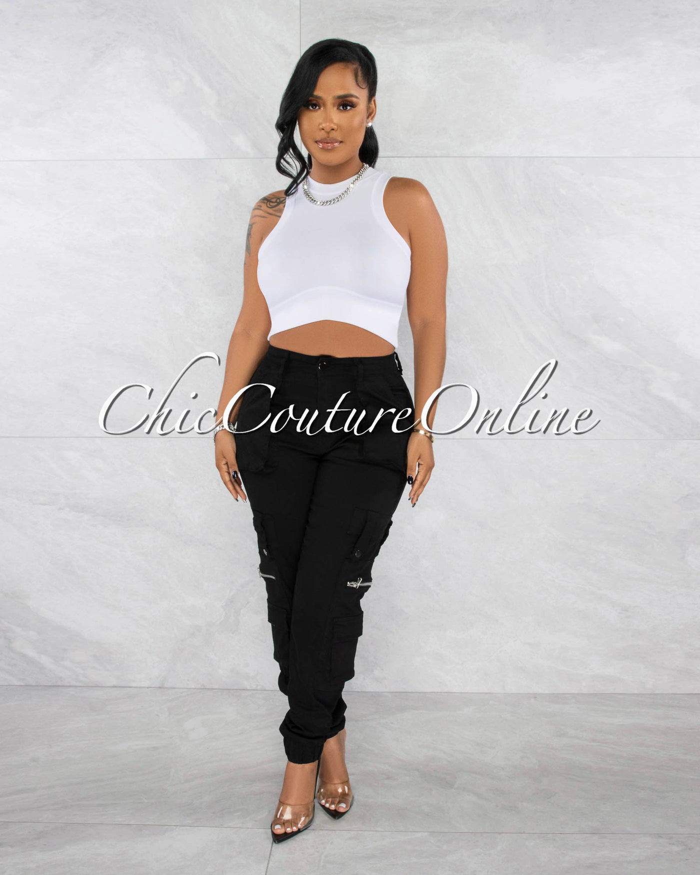 Maximo White Racer "V" Waist Crop Top