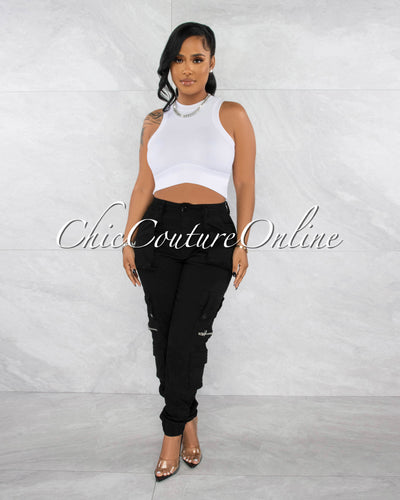 Maximo White Racer "V" Waist Crop Top