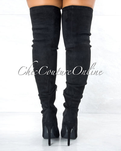*Tillie Black Faux Suede Over-The-Knee Boots