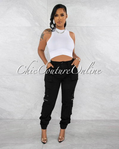 Maximo White Racer "V" Waist Crop Top