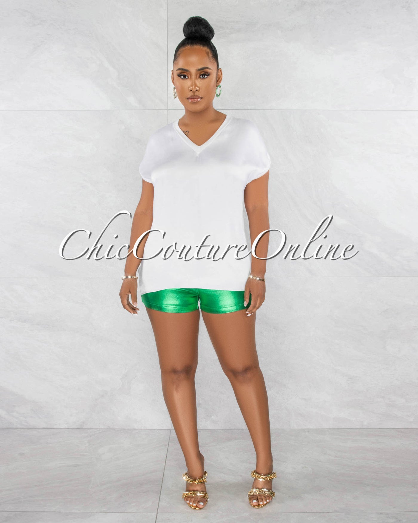 Sanney Off-White Silky V-Neckline Top