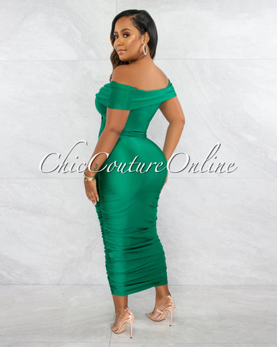 Pippa Green Crossed Bust Ruched Midi Dress