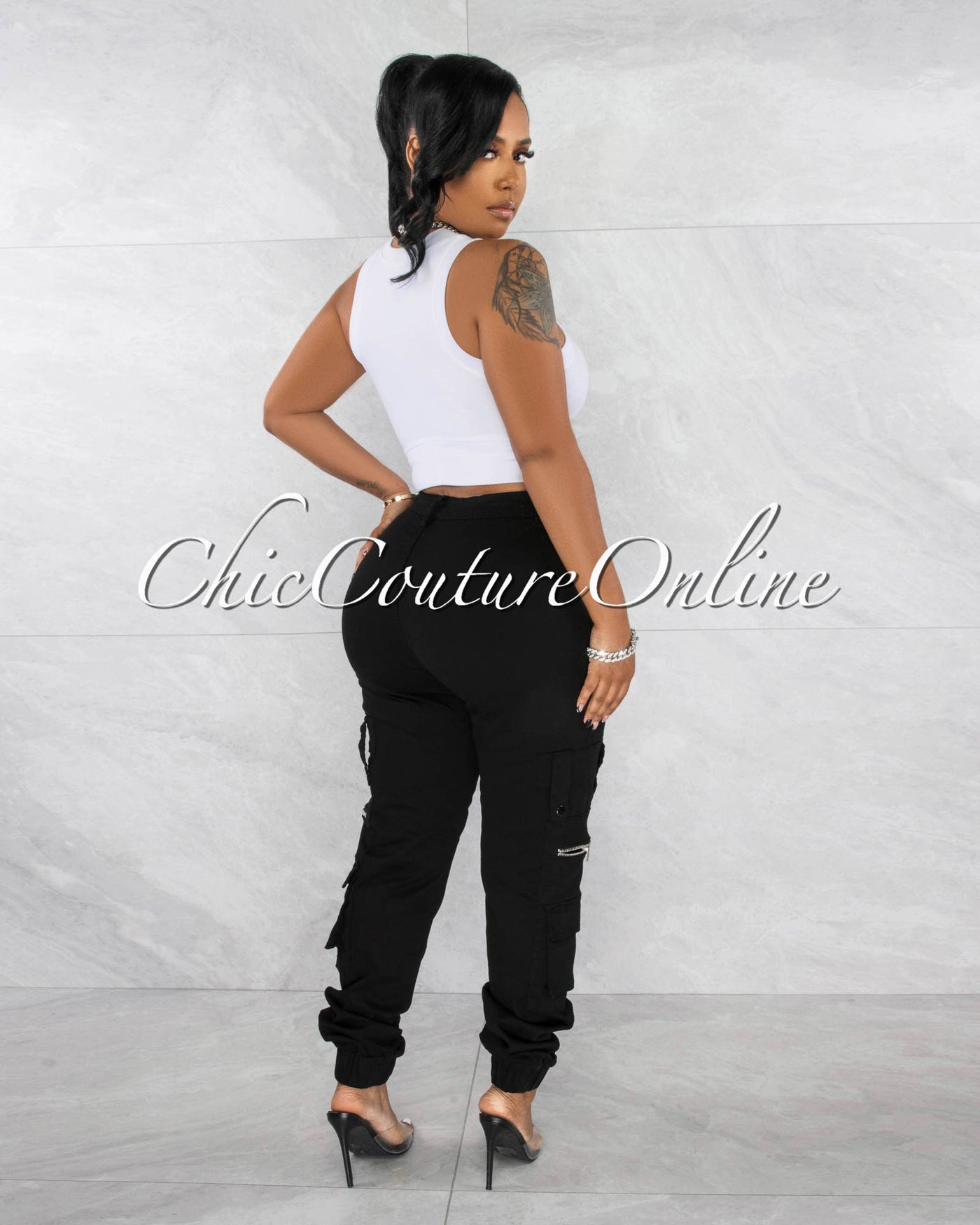 Maximo White Racer "V" Waist Crop Top