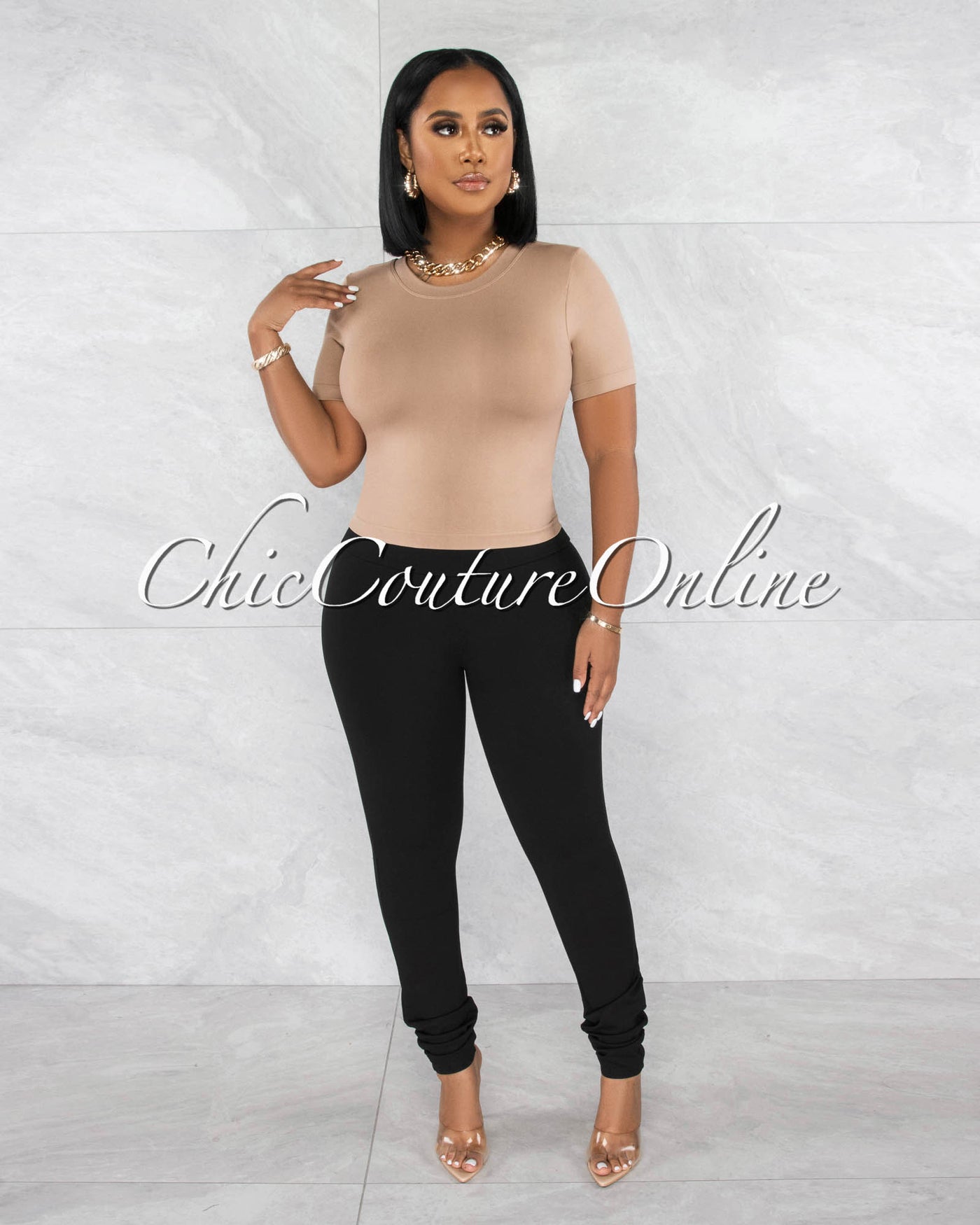 Janice Mocha Round Neckline Crop Top