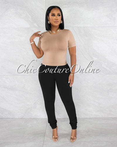 Janice Mocha Round Neckline Crop Top
