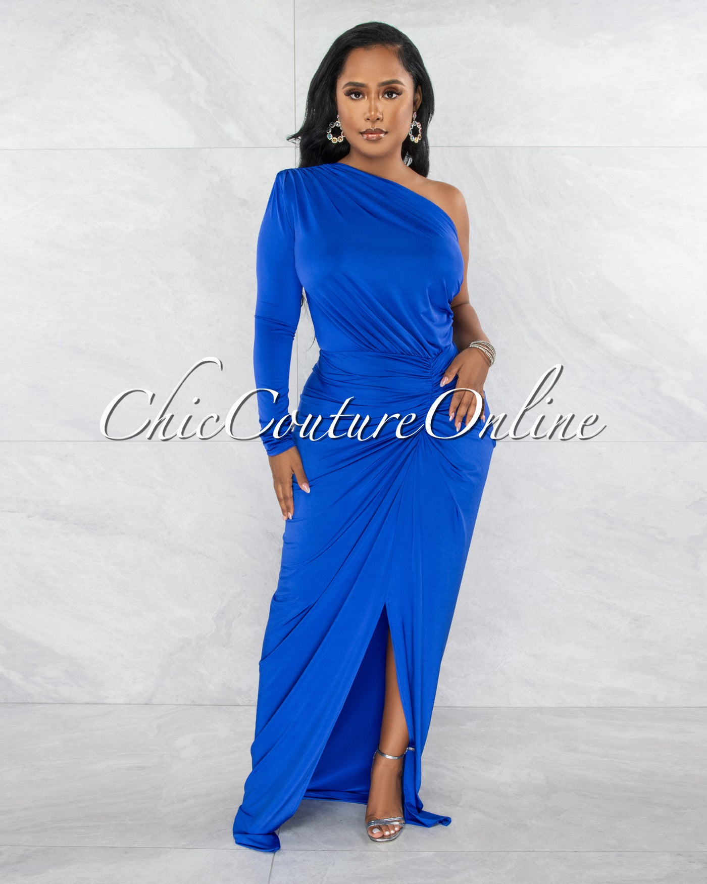 Kimber Royal Blue Single Shoulder Draped Maxi Dress