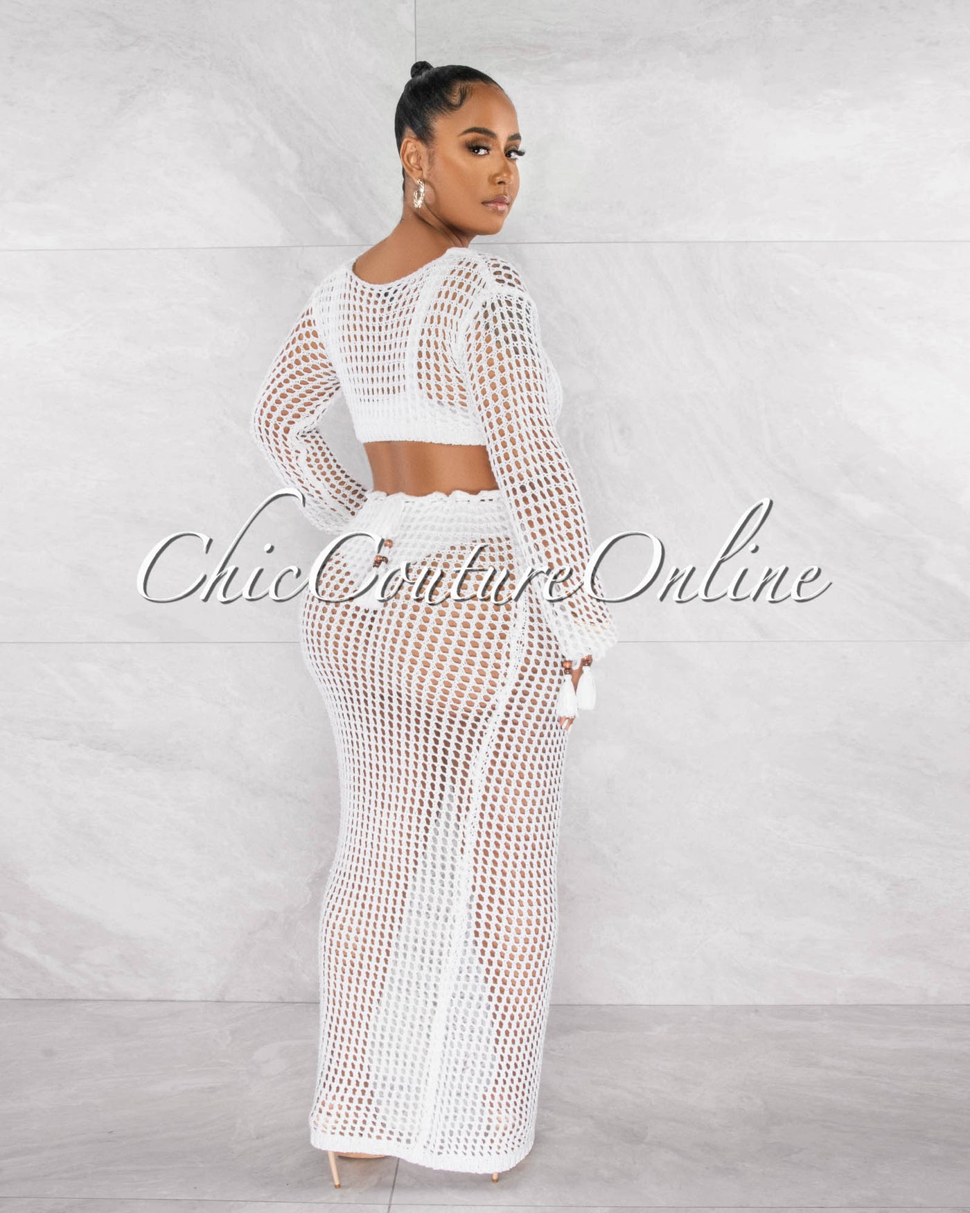 *Rhonda Off-White "O" Ring Crochet Cut-Out Cover-Up Maxi Dress
