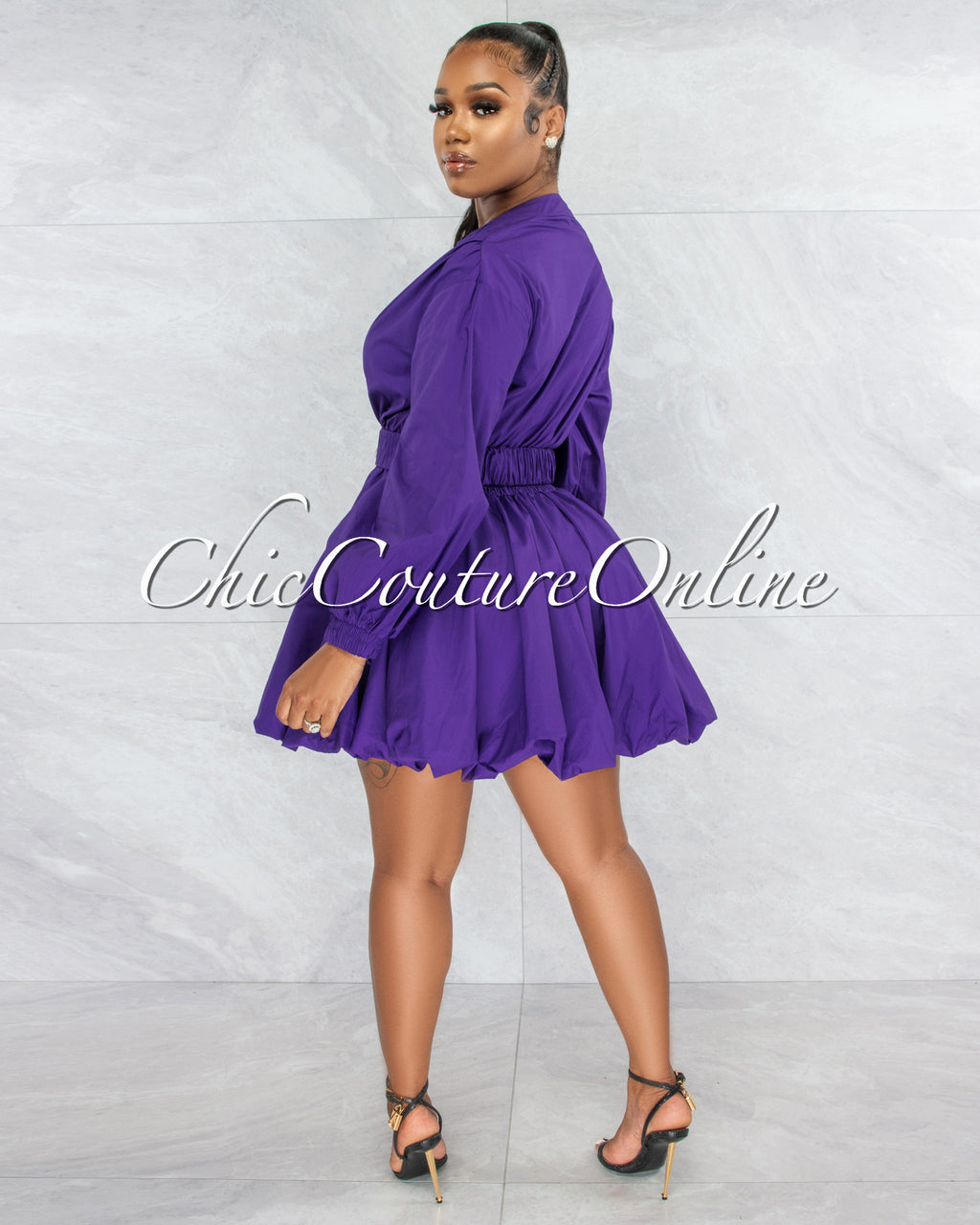 *Bebba Purple Bubble Style Gold Belt Dress