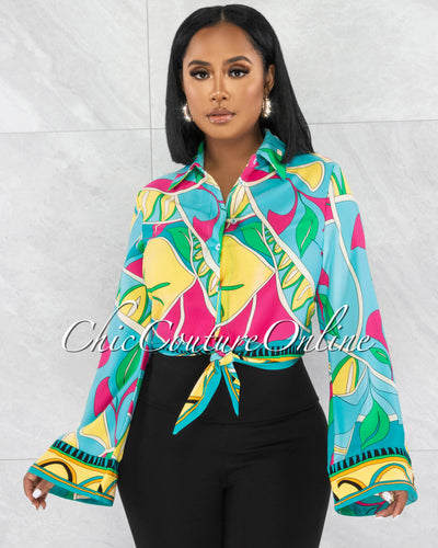 *Nida Multi-Color Wide Sleeves Front Tie Shirt